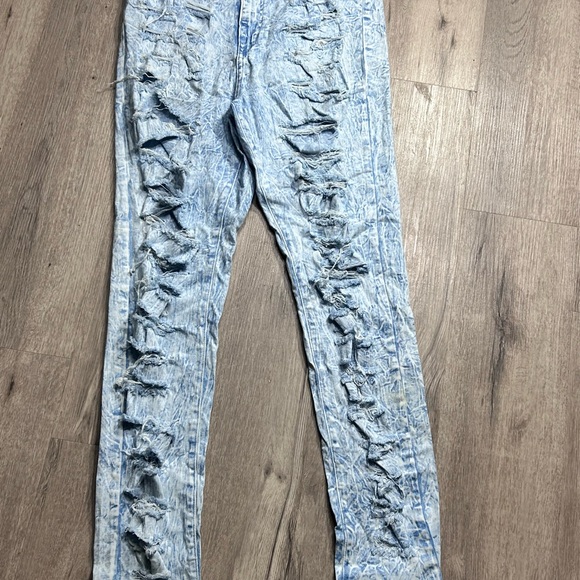 Aphrodite Light Blue Skinny Distressed Acid washed Stretch Jeans Size XL - Picture 1 of 6